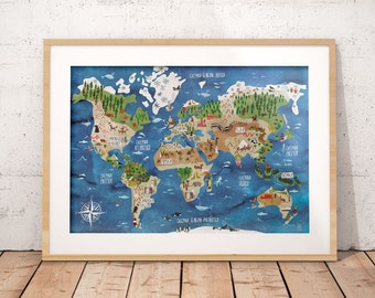 World Map Poster | World Map Wall Art 50x70 cm | Nursery Art | Illustrated Poster | Kids Room | World Map for Children | Map for Kids