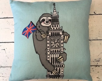 Tourist Sloth on Big Ben Cushion Cover