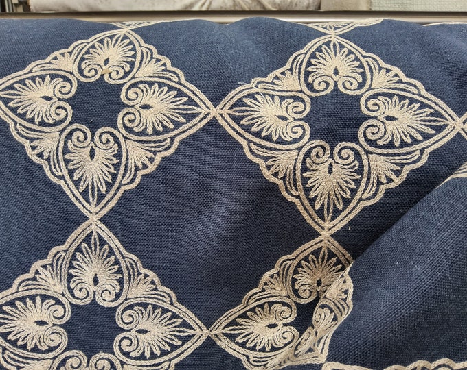 Kasmir Fabric Statuary Admiral, Embroidered  medallion print fabric, Good for Drapery, Bedding, Pillows,