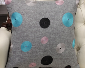 Pillow Swarovski THROW PILLOW, Modern circle print w/Swarovski stones, 18" x 18", including a down feather insert.