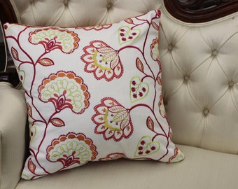 THROW PILLOW, Embroidered flower on face & solid orange on the back, 18" x 18", including a down feather insert.