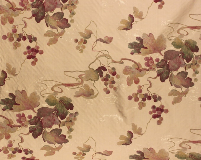 SILK FABRIC, High end Silk Printed Fabric, Grapes w/leafs print, Use for Drapery, bedding, Dress, Pillows, Fabric by the yd,