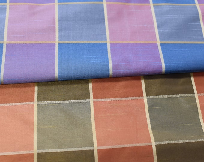 FABRIC Drapery, Plaid Silk Look Fabric, Fabric by the yd, Use for Drapery, Bedding, Pillows, Upholstered walls,