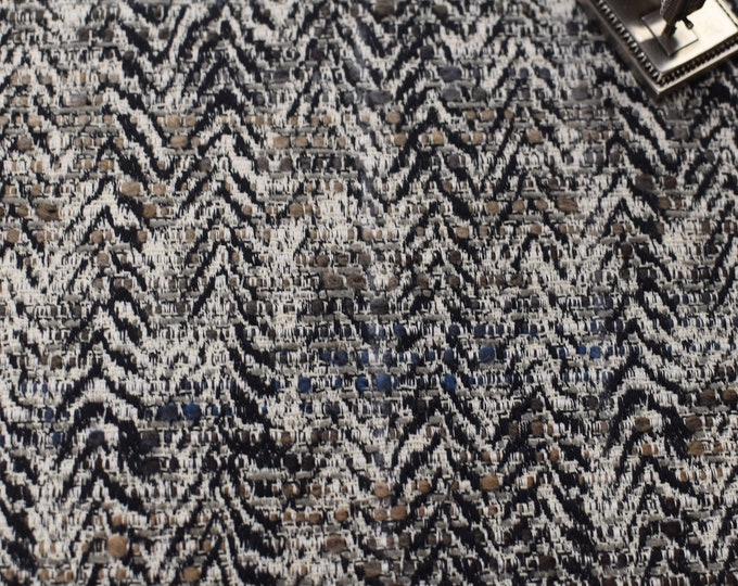 Holly Hunt Fabric Herringbone Tweed Navy & Taupe 3827/01, Use for Upholstery, Drapery, Pillows, Cushions,