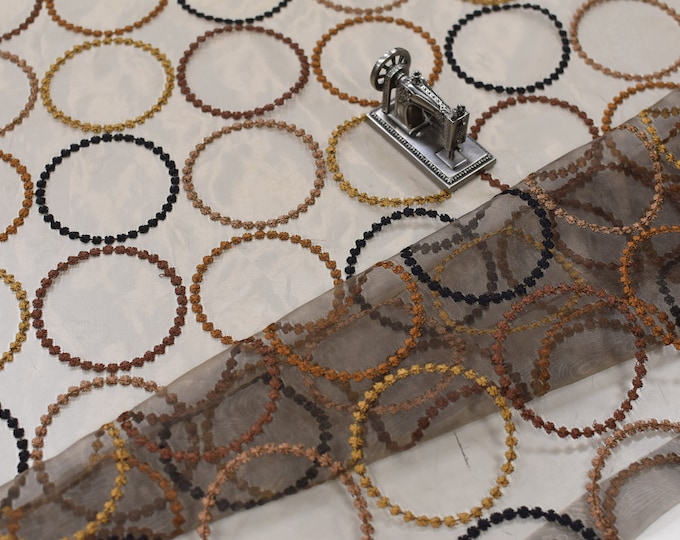 Lace Embroidered Circle Organza fabric, For Drapery, Dress, Home decor, 54" Wide,