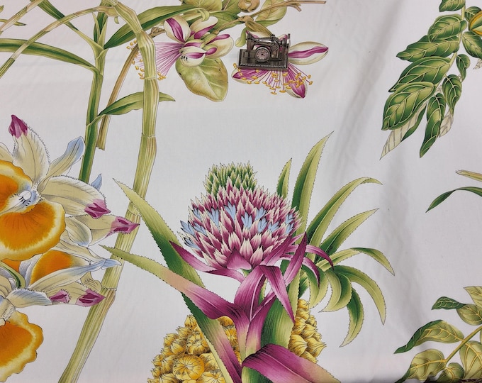 9 yds Lee Jofa BORNEO,  100% Cotton Floral, Exotic Plants, Tropical Pattern , For Drapery, Betting, Dress, Decor, Pillows,