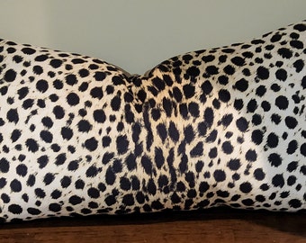 Designer Velvet Pillow in Leopard Beige with black. High End Pillows, Velvet Lumbar Pillow Cover,