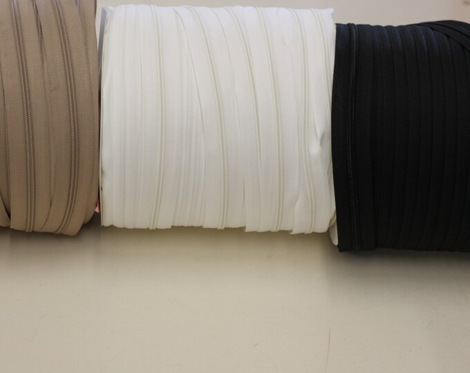 Upholstery Zipper # 5 Nylon, 200 Yd per spool, Black, Beige, White,  200 slider per roll included,