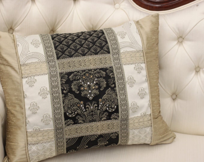Swarovski THROW PILLOW, Medallion print w/Swarovski stones, 16" x 20", including a down feather insert.