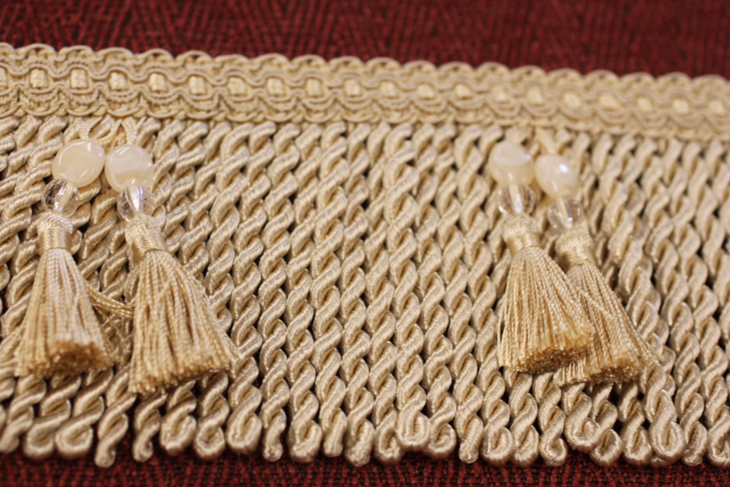 Trim, Bullion Fringe Tassel w/beads, 4" long, Light Gold color, Home