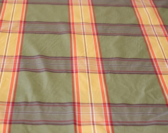 FABRIC Drapery, Plaid Fabric Silk look, Saturn-01-Spice, Fabric by the yd, Use for Drapery, Bedding, Pillows, Upholstered walls,