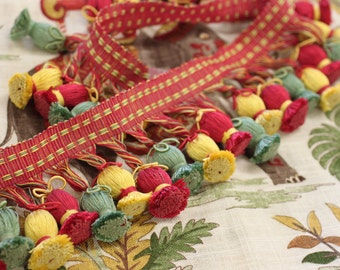 Tassel Fringe Bright Color, Magic Mountain Watermalon, Red/Green/Yellow, For Drapes, Valance, Upholstery, Pillows, approx 3.5" h,