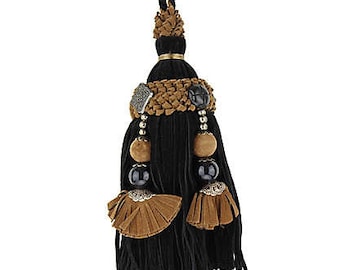 Key Tassel Sued w/beads, High end tassel, 3789-0 9755 By Trimland, 6" high, For Upholstery, Jacket, Leather Bags, Chairs,