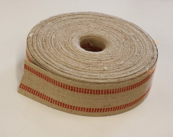 Jute Webbing for Upholstery, Sold in 5 yds length  or more (1.25 per yd), Red Stripe, 11 Lb, 3.1/2" wide, for chairs, sofa, decoration,