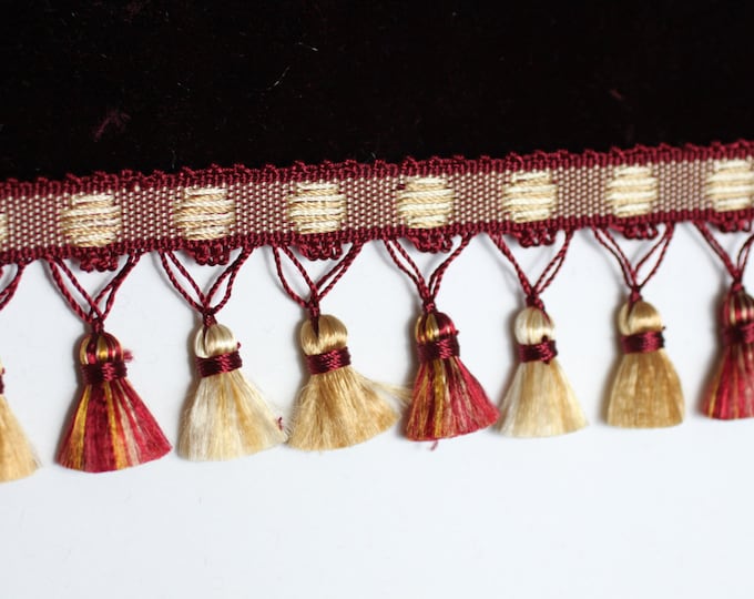 Trim, Tassel Fringe Trimming Burg/Gold, Home decor tassel for drapery/Upholstery/Pillows,