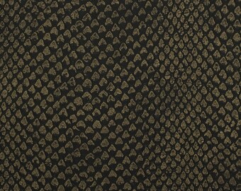 Snake skin Vinyl fabric, Kaa Treasure by nassimi, Black w/gold  Faux Leather, for upholstery , Walls, Tablecloth, etc, 3 yds min,