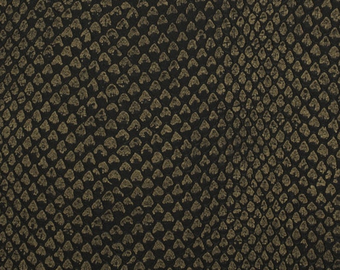 Snake skin Vinyl fabric, Kaa Treasure by nassimi, Black w/gold  Faux Leather, for upholstery , Walls, Tablecloth, etc, 3 yds min,
