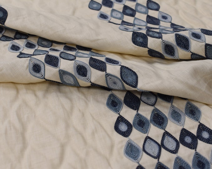 Embroidered Linen Fabric Cowtan & Tout Fabric Bandera Stripe Delft Sand 11516-04 By Cowtan and Tout, 54" wide,