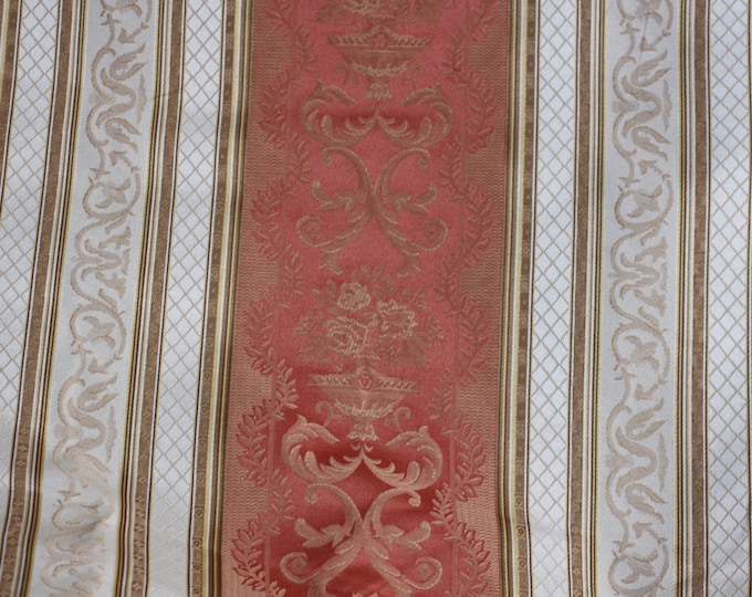 Fabric Stripe Traditaional style, Gold/Brown/Salmon/peach color, For Upholstery, Drapery, Bedding, Wall covering