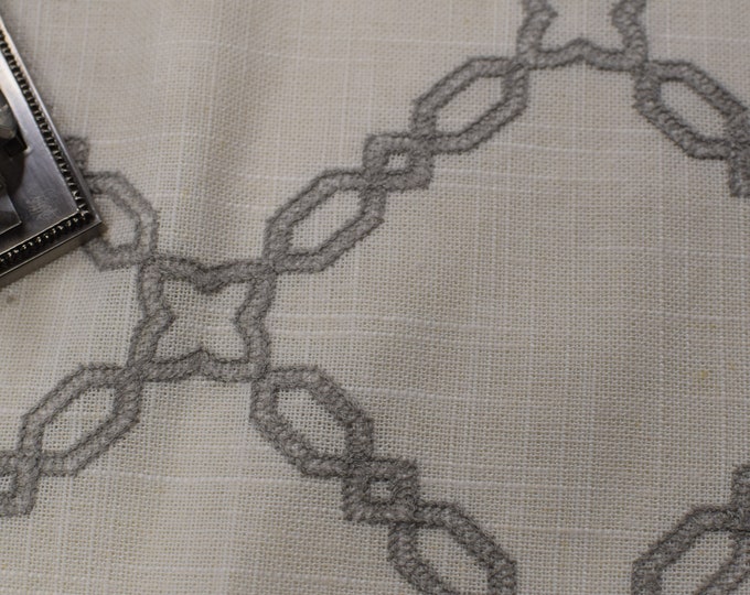 EMBROIDERED Diamond Fabric Sadler 1 Grey By Stout, 54" wide, For drapery, Valance, Tablecloth, Home Decor, Dress,