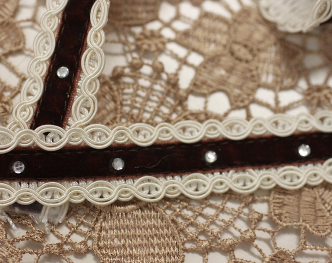 Jemma-Cream gimp w/velvet in center w/rhinestone, For Drapery, Upholstery, Dress,
