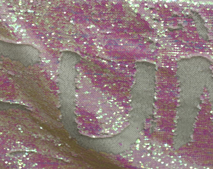 Mermaid reversible Fabric Iridescent pink & White,Sparkle sequins changes color by just rubbing your hand side to side. for Party Dress,