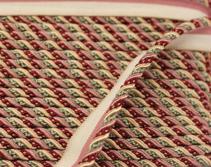 Cord w/Lip Art 1009 8853, By Trimland, Burg/Pink/Green/Gold, For Drapery, Upholstery, Pillows, Vintage hats, Lamp Shade,