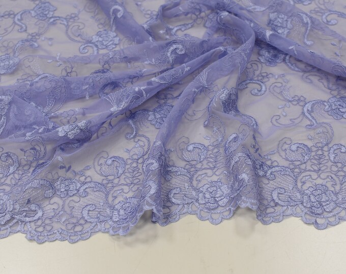 Embroidered floral Lace fabric, In 5 colors White Seafoam Lilac Ivory Champagne. for Wedding, Drapery, Tablecloths, Decor,  Dress, Bedding
