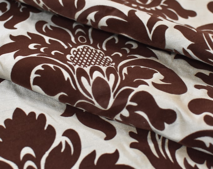 FABRIC Brown & Aqua fabric, Brown Flock Velvet on aqua taffeta fabric, For upholstery, Cushion, Drapery, Bedding, Slip Cover,