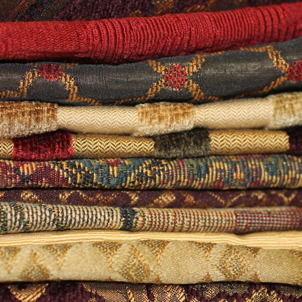 2 Pounds of Assorted Drapery Upholstery Fabrics and Faux Leather Samples & Remnants and Scraps, Perfect for pillows Bags,