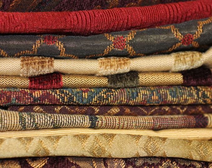 2 Pounds of Assorted Drapery Upholstery Fabrics and Faux Leather Samples & Remnants and Scraps, Perfect for pillows Bags,