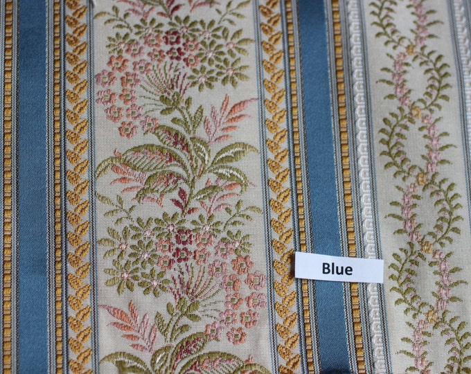 FABRIC Lisere Blue Stripe Fabric, Luxure woven Jacquard, For Upholstery, Bedding, Drapery, Wallcovering,