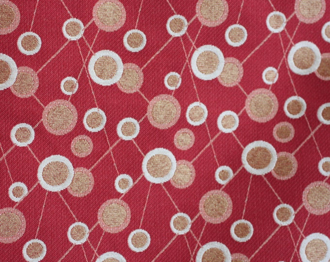Fabric Upholstery, Tulips Pimento, Red circles modern print, heavy weight, For Upholstery, Drapery, Bedding, Bags, Home decor, Sold by yd.
