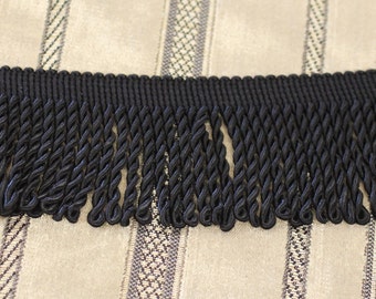Bullion Fringe Tassel, High end trim, Black color, 2.5" high, 1669 color 8050 By Trimland, For Drapery, Bedding, Upholstery,