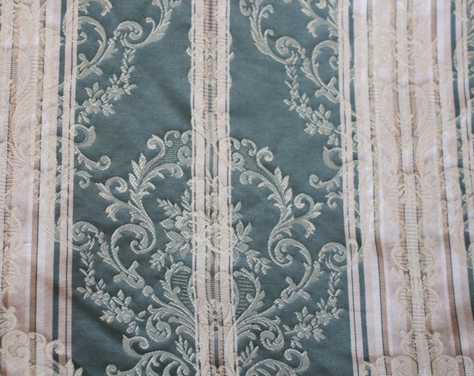 Fabric Stripe Green/Gold stripe w/Gold damask, For Upholstery, Drapery, Bedding, Wall covering,Slip Covers,