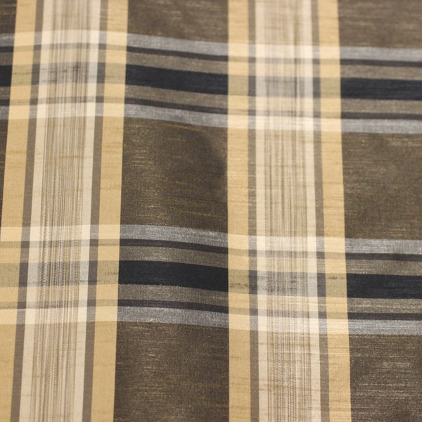 Fabric Plaid, Olympos Flint by Bravo, Silk Look, Use for Drapery, Bedding, Pillows, Home Decor,