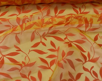 Sheer Leaf Modern & Fun Fabric by the Yard, Orange Sheer Burnout Organza Drapery Fabric, For Drapery, Dress, Home decor, 54" Wide,