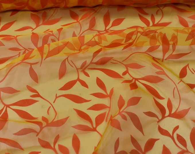 Sheer Leaf Modern & Fun Fabric by the Yard, Orange Sheer Burnout Organza Drapery Fabric, For Drapery, Dress, Home decor, 54" Wide,