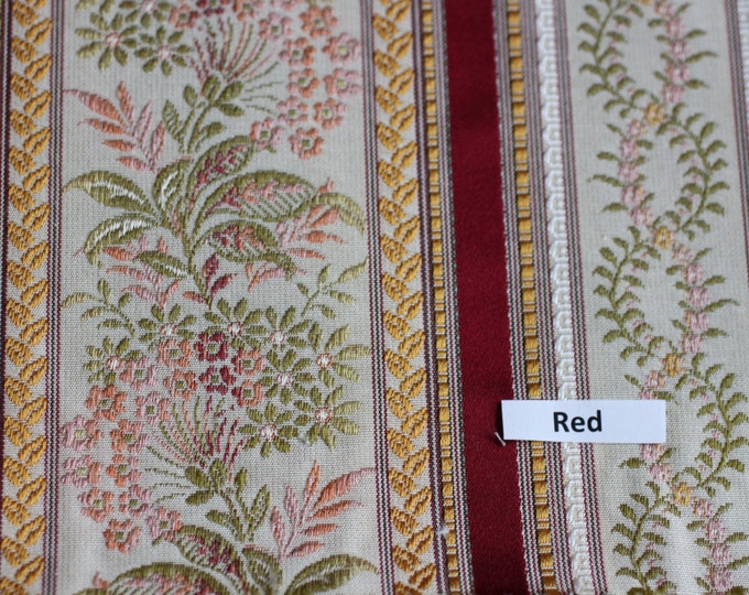 Lisere Red Stripe Fabric, Luxure woven Jacquard, For Upholstery, Bedding, Drapery, Wallcovering,