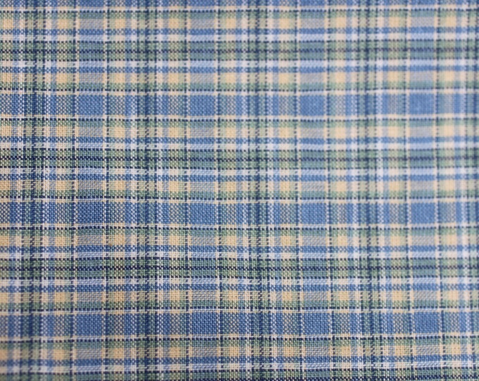 Fabric Plaid Woven Fabric, Blue/Yellow/Green Print,For light Upholstery, Drapery, Bedding, Pillows, Slip Covers, Dress, Skirts, Home Decor,