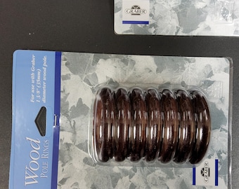 Graber Wood Rings, 1 3/8" , Cherry Finish Drapery Rings, Sets Of 7,