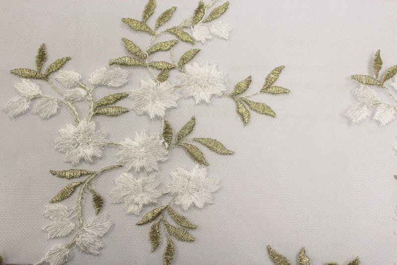 Embroidered Stretch Lace Apparel Fabric Sheer Cream Floral PP34 