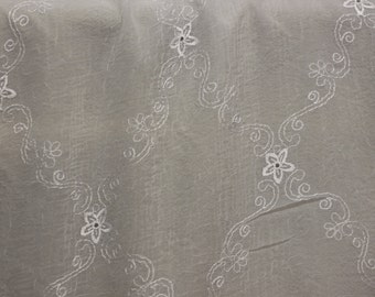 Embroidered Diamond crushed Sheer Fabric, White, 52" wide, For Drapery, Dress, Table Decor,