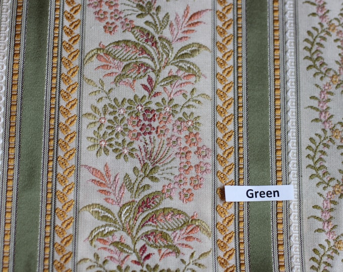 Lisere Green Stripe Fabric, Luxure woven Jacquard, For Upholstery, Bedding, Drapery, Wallcovering, 2 yds min,
