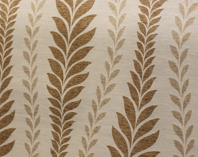 Iman Fabric, Zahra Leaf - Topaz, Waverly , width 56", Ivory/Gold background, gold leaves