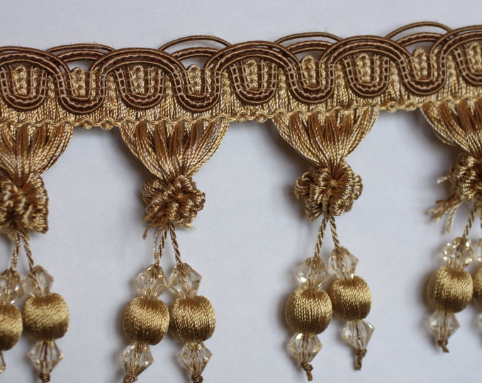 Tassel fringe, Trim, Ball Tassel fringe with beads, Gold, 3.3/4" H,