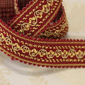 Trim 1.1/4" Braid Gimp, Upholstery gimp, 1822-7391 By Trimland, Red & Gold Color, For drapery, Upholstery, lamp shade, Hats, Home decor