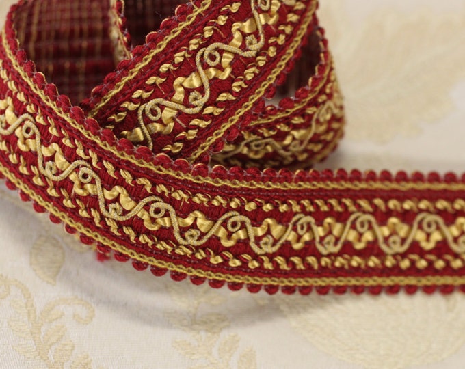 Trim 1.1/4" Braid Gimp, Upholstery gimp, 1822-7391 By Trimland, Red & Gold Color, For drapery, Upholstery, lamp shade, Hats, Home decor