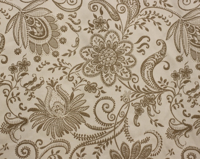 FABRIC, Floral Woven Fabric, Liona Ivory 1001856, Embroidery Look, Made In ITALY, 54" wide Ivory/Gold, Use For Upholstery, Drapery, Bedding,