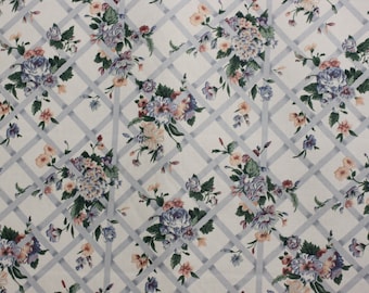 Fabric Vintage Fabric Diamond Print with Floral, For Drapery, Bedding, Upholstery, Slip cover, Hand Bags, Valance,